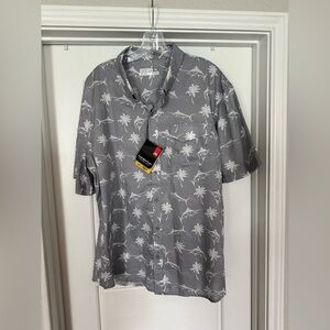 Men's Gray Palm Print Casual Fishing Shirt